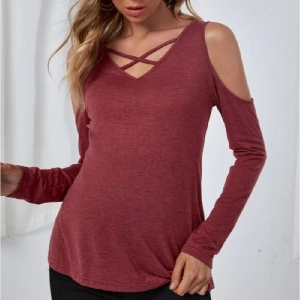 🐧 Shein cold shoulder criss cross top☀️🌷 💧 💕 🍂 🍎🍋🧁🎀🦄🪻🍍🍓🦉
